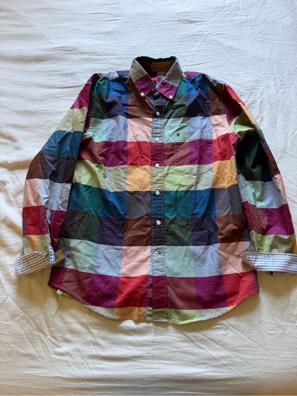 IZOD Colorful Plaid Button Down Shirt M Preppy Coastal Layering Oversized NWT